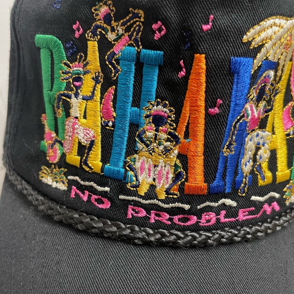 Vintage Bahamas No Problem Colorful Black Rope Golf SnapBack Hat Cap Rastafarian - Picture 2 of 8